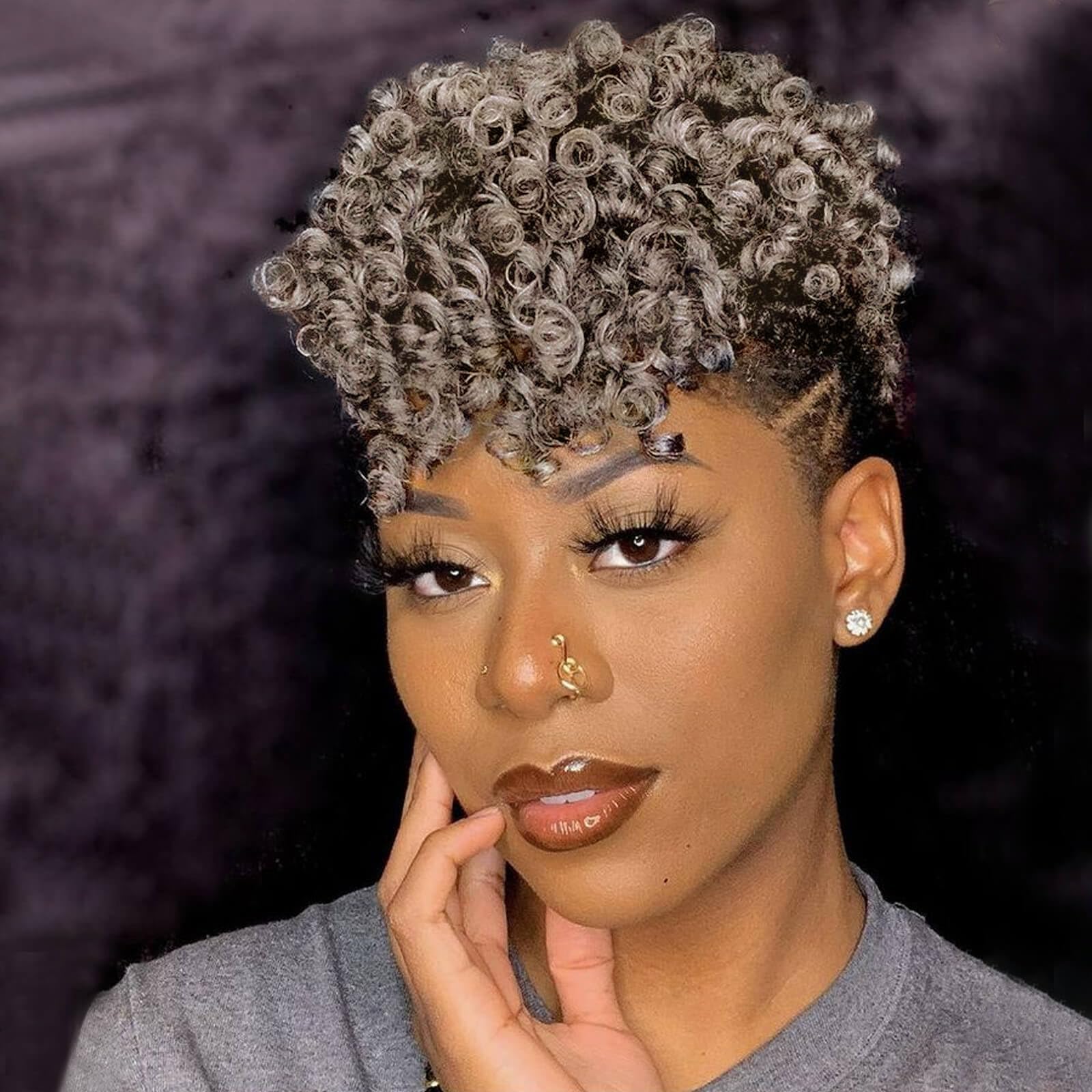 Photo 1 of PHOCAS 3 Packs Short Curly Crochet Hair,Short Crochet Hair 10 Inch 20roots/Pack,Gray Crochet Hair Extensions for Women(6MM)