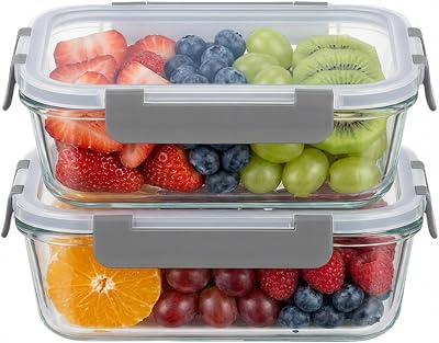 Recipientes de vidro de borosilicato para alimentos, conjunto de 2 peças para preparação e armazenamento de refeições (1040ml), recipientes herméticos para micro-ondas e máquina de lavar loiça, sem BPA