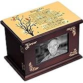 Cremation Urns for Human Ashes Adult Male Female Wooden Urns with Photo Frame for Women Men Funeral Memorial Decorative Wood Urns for Ashes Large Burial Urn Box and Casket Up to 250 IBS (Tree)
