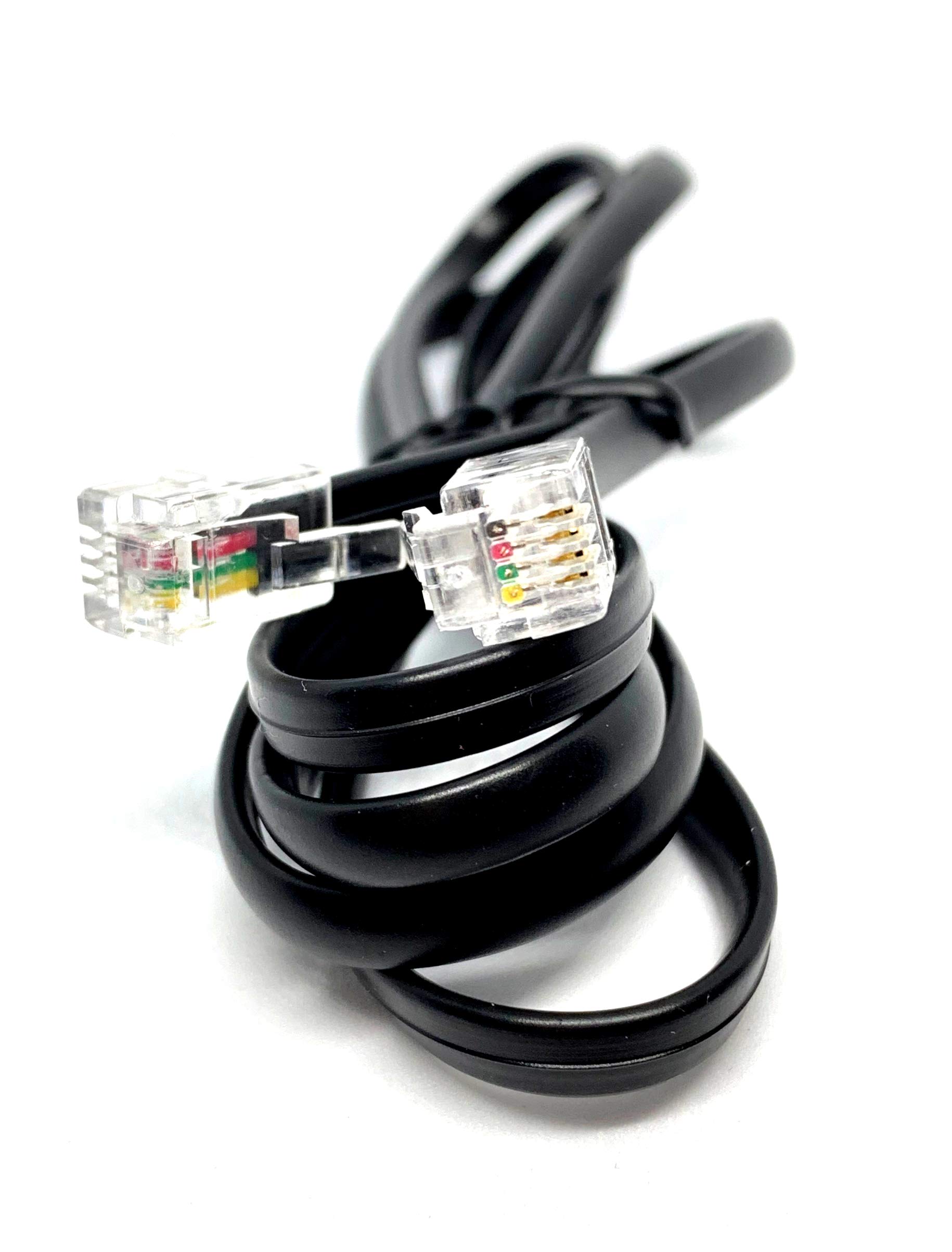 Maincore 1m long RJ10 Plug to RJ10 Plug (4P4C) Flat Telephone Handset Receiver Cable Lead (Available in 1m, 2m, 3m, 5m, 10m) (1m, Black)