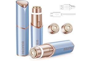 PROFEIR Facial Hair Removal for Women: Electric Hair Removal Device - Rechargeable Painless Face Razor for Chin Upper Lip Peach Fuzz with Light (Blue Gold)
