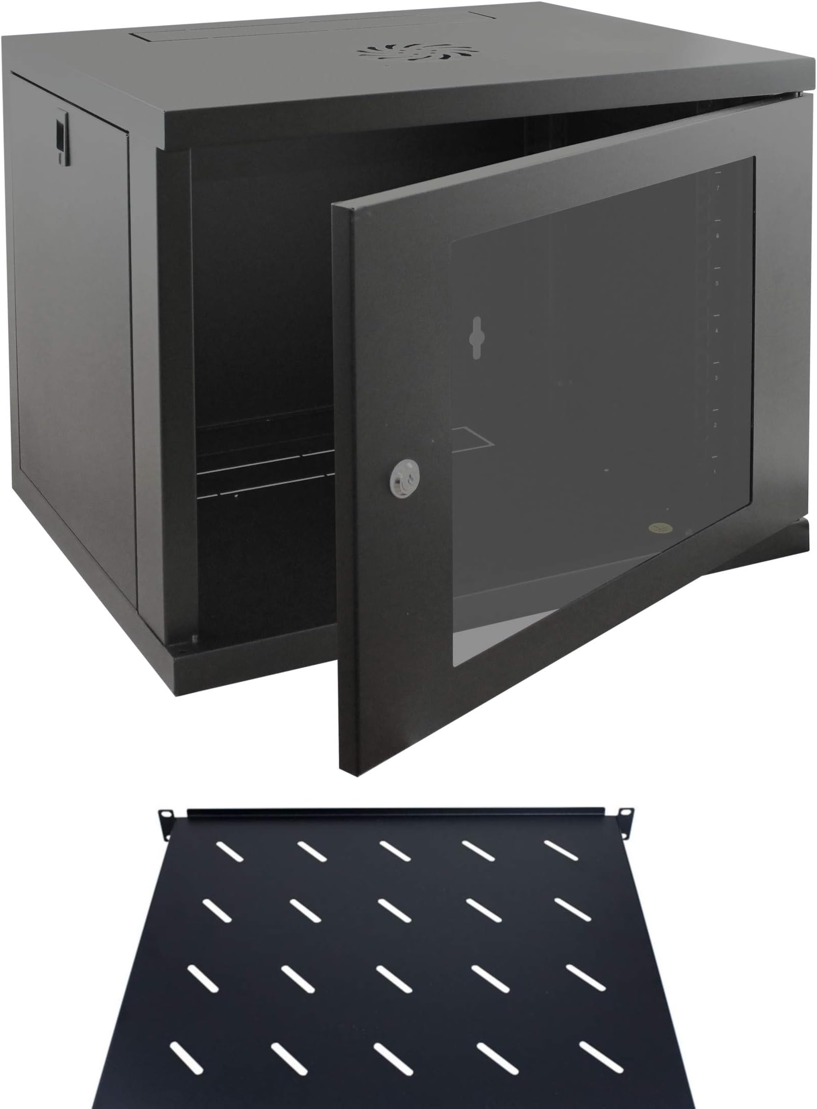 9u 19" 450mm Deep Black Wall Mounted Data Cabinet & 1u 300mm Cantilever Shelf