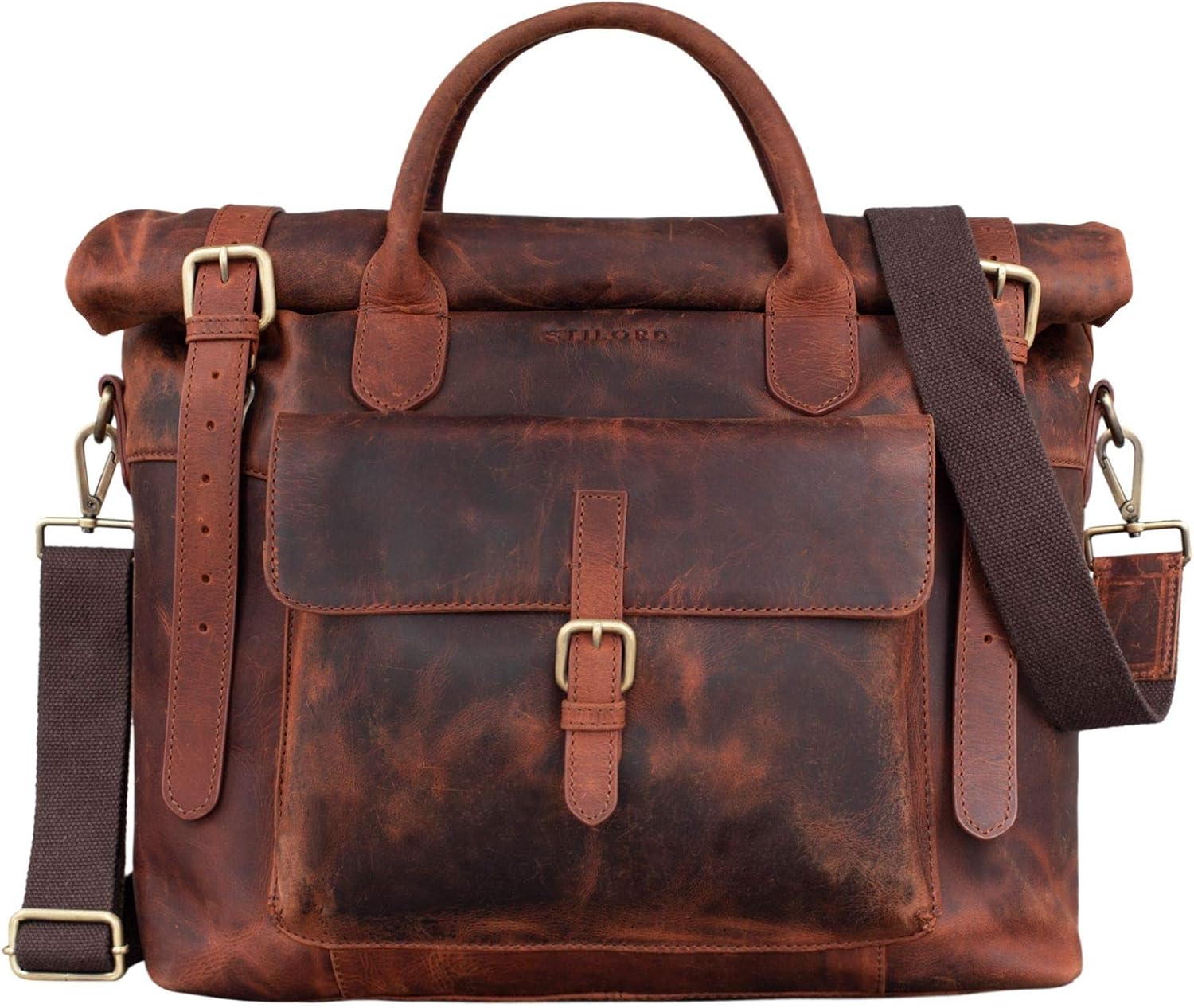 STILORD 'Jascha' Business Bag Men Women Leather Vintage Portfolio for A4 Folder 13,3' Satchel in Genuine Leather, Colour:Prato - Brown - Image 4