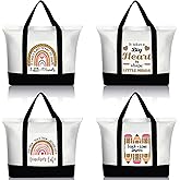 Mixweer 4 Pcs Teacher Appreciation Gifts Bags Teacher Canvas Tote Bags for Women Christmas School Supply(Elegant Leopard Print Style)