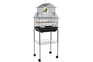 PawHut 48" Bird Cage for Finches, Canaries, Budgies, Indoor Parrot Cage with Perch, Swing, Food Container, Slide-Out Tray, Ha