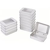 12 Pack Empty Rectangular Metal Storage Organizer Tins with Clear Window Hinged Lids for Candies, Gifts & Treasures (Silver)