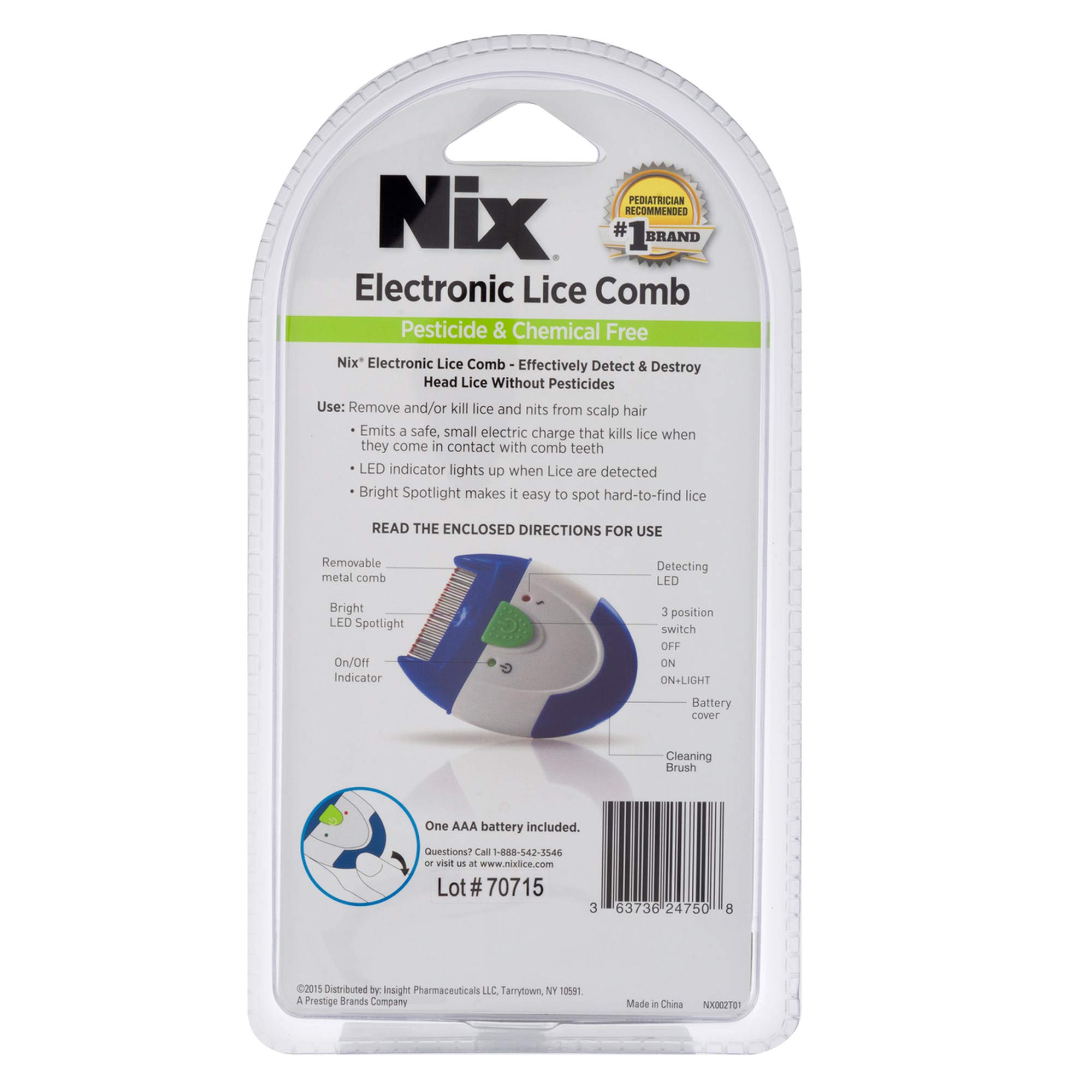 Nix Electronic Lice Comb, Effective Lice Treatment without Pesticides or Chemicals, 1 Count
