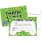 BXVRT Video Game Thank You Cards, Pixel Thank You Notes For Birthday Party Baby Shower, Gamer Greeting Cards For Kids, 20 Pack Fill In Blank Thank You Cards With Envelopes, 14