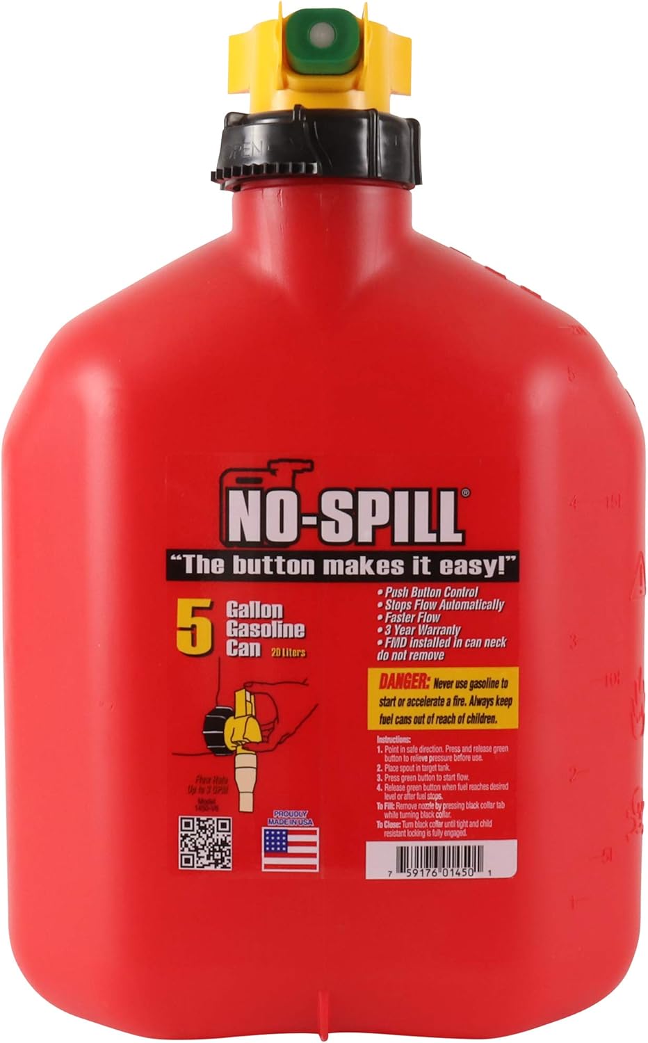 No-Spill 1450 5-Gallon Poly Gas Can (CARB Compliant): Garden & Outdoor