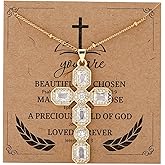 SOPIFY Cross Necklace for Women Diamond Cross Pendant Necklace Cubic Zirconia Crystal Birthstone Cross Necklace Religious Gifts for Women