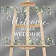 Seeloowy Welcome to Our Wedding Sign 24 x 18 Inch Welcome Wedding Sign for Wedding Reception Acrylic Greenery Eucalyptus Welcome Sign Large Wedding Party Signs for Ceremony Lawn Outdoor Indoor