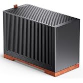 JONSBO T9 Mini ITX PC Case,SFF Tool-Free Mesh Desktop Case,A4 Structure,Black Walnut Solid Wood Base,3 Levels Adjustable for MB,4mm AL,SP SFX100mm/GPU202mm-310mm, with a PCI-E 5.0 Cable,Black​