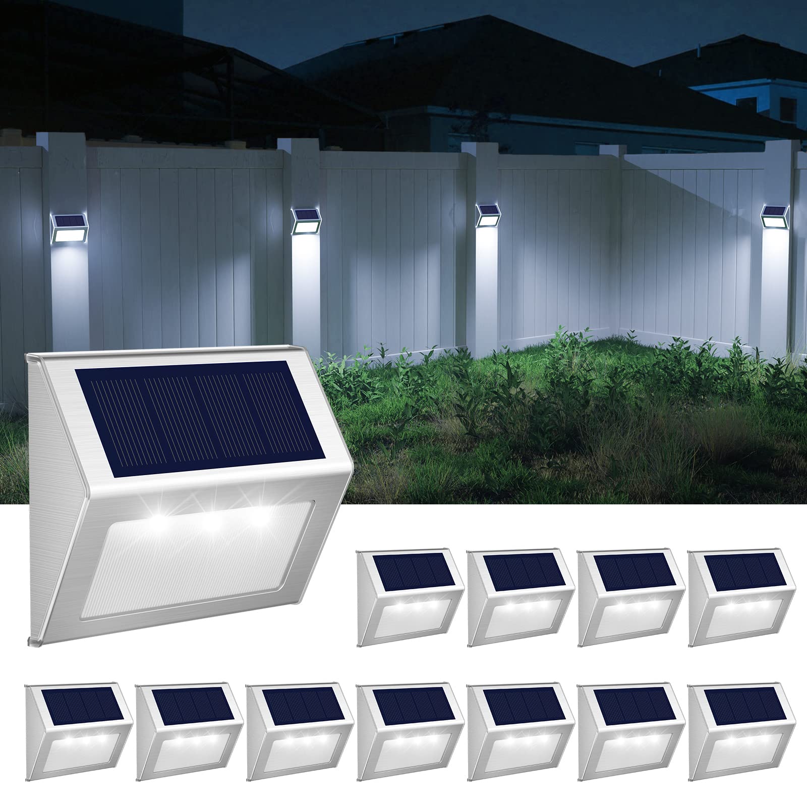 Photo 1 of *UNTESTED*
JSOT Outdoor Fence Lights,12 Pack Solar Powered Deck Lights Waterproof Stairs Light Stainless Steel Security Wall Lamps for Step Walkway Patio Garden Pathway - Cool White