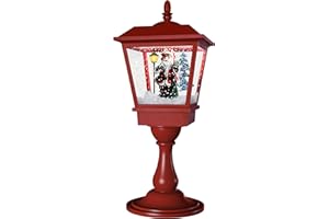 Fraser Hill Farm 25-in. Musical Snowy Christmas Lantern in Red with Santa Claus Scene, Cascading Snow, and Music, Lighted Tabletop Christmas Decoration for Living Room and Foyer