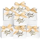 50 Pack Small Thank You Gift Bags, 4.5x1.8x3.9 Inch Mini Gift Bags with Ribbon, Baby Shower Favor Bags, White Thank You Bags, Party Favor Bags for Candy, Wedding, Bridal Showers, Birthday