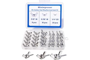 Minimprover 35PCS 1/4"-20, 5/16"-25, 3/8"-16 Wingnuts,304 Stainless Steel Parts Butterfly Wing-Nut Assorted Kit
