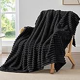 BEDELITE Fleece Throw Blanket for Couch - 300GSM Soft & Warm Fluffy Black Blanket, Decorative and Giftable Striped Blankets for Women, Men, 50"x60"