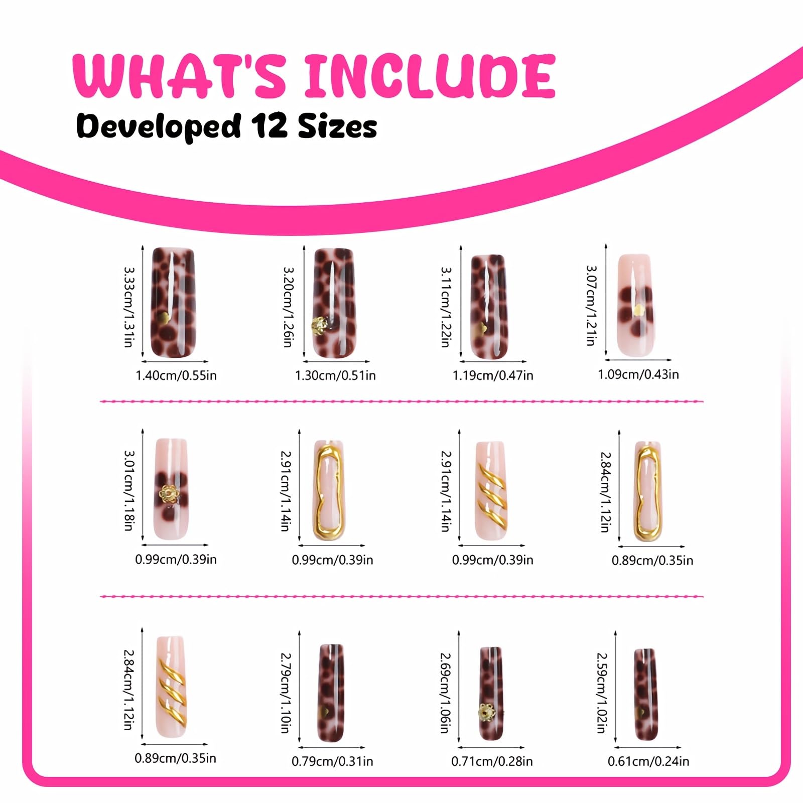 BABALAL Brown Press on Nails Long Square Fake Nails 3D Texture Glue on Nails Gold Flower Acrylic Nails 24Pcs Fall Stick on Nails Squoval Glossy Manicure Artificial Nails - Image 4