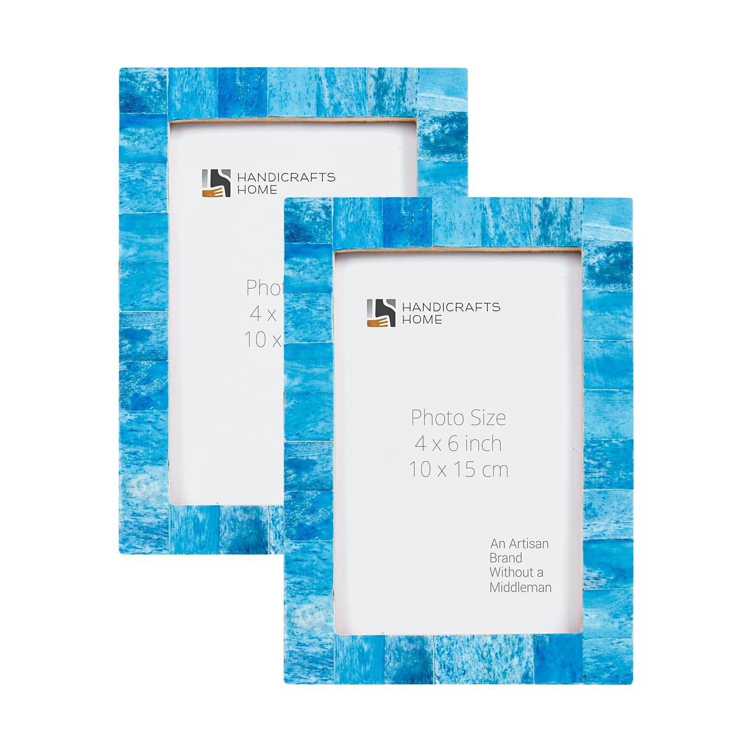 Handicrafts Home Turq 4x6 Picture Frame Set of 2 for Holiday Gifting Handmade Photo Frame for Modern Minimalist Home Decor, Wedding Gift, Farmhouse Wall Decor, Vintage Bone inlay Frames