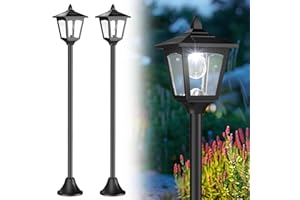 COZY-PAVILION 2 Pack Solar Lamp Post Light 40 Inch, Long Lasting Solar Pole Lights All Night, 30 LM LED 6000K Cool White Light, IP45 Waterproof Glass Outdoor Decorative Lights for Garden Patio Backyard