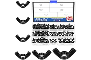 Glarks 125Pcs 6 Sizes Black Wing Nuts Assortment Kit, 3/8’’-16, 5/16’’-18, 1/4’’-20, #10-24, #8-32, #6-32 High Strength Carbo
