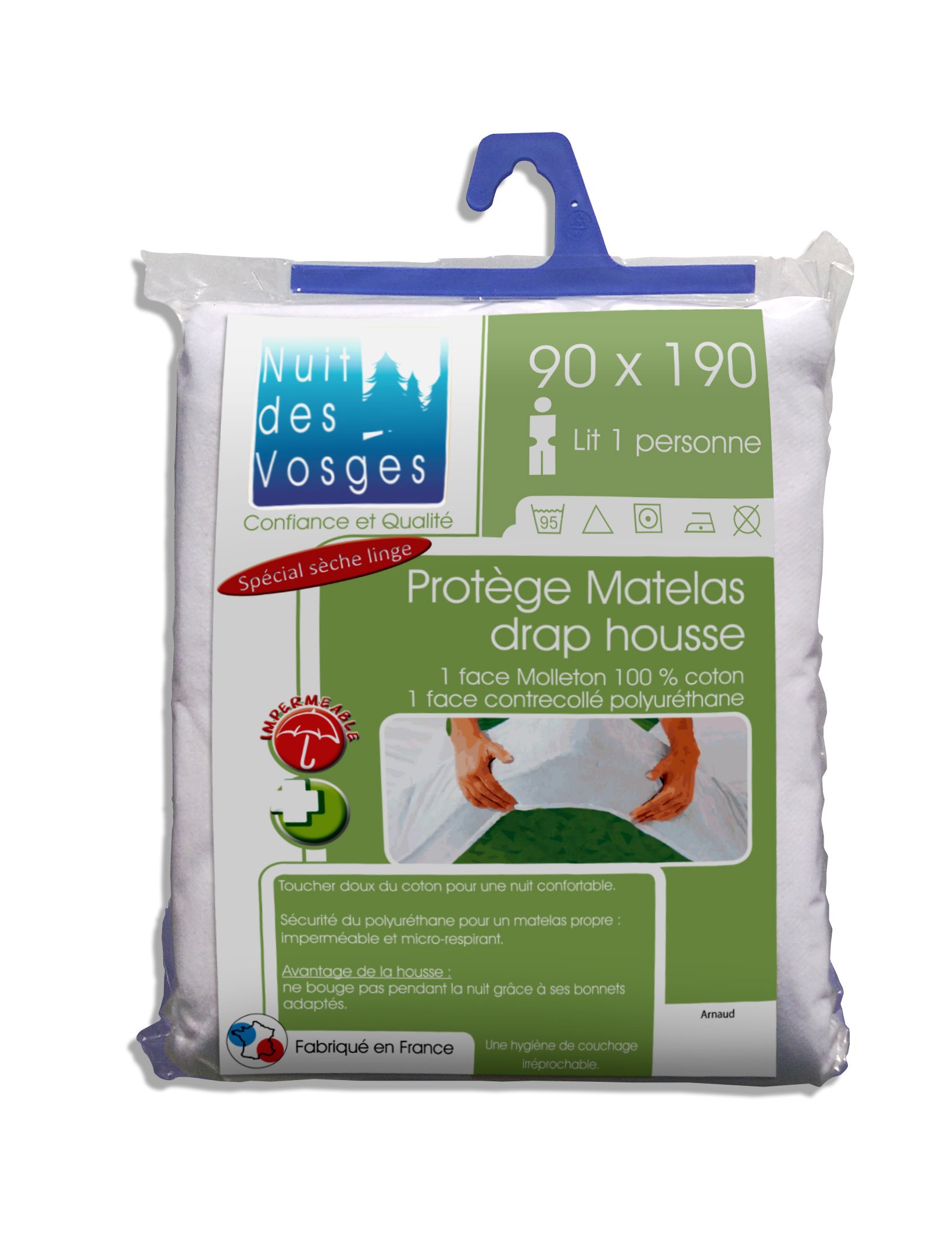 Nuit des Vosges 2035612 Arnaud Mattress protector Waterproof Cotton White 190 x 90 cm