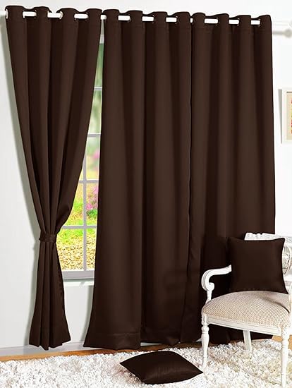 Story@Home Room Darkening Blackout Plain Faux Silk Premium Solid 2 Piece Door Curtain, 7ft, Dark Brown
