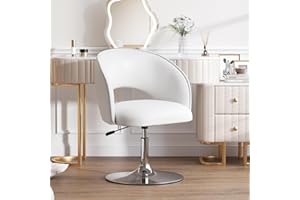 Furniliving Vanity Chair with Arm, PU Leather Chair for Vanity, Swivel Accent Chair, Adjustable Height Makeup Chair with Chrome Base, Living Room Chair for Bedroom, Makeup Room, Study Room, IvoryWhite