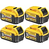 4PCS 12000mAh Replacement for DeWalt 20V Max Battery – Compatible with DCB200, DCB201, DCB204, DCB205, DCB206, DCB207 – High-Capacity Lithium-Ion Battery for DeWalt 20V Cordless Power Tools & Chargers