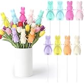 Thyle 10.6" Easter Flocked Bunnies Picks Faux Foam Floral Picks Decorative Pastel Speckled Stems 8 Pcs Floral Pick for Spring Easter Basket Bouquets Flower Arrangement Centerpiece Wreath