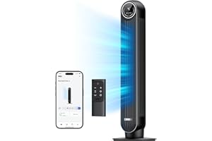 Dreo Tower Fan for Bedroom, Smart Oscillating Quiet Fans Blow Cold Air, Standing Cooling Floor Bladeless Fan with Remote and