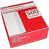 #10 Envelopes Letter Size Self Seal | 500 Business Mailing Security Peel and Sealing Envelope | 100% Tinted | no 10 White Windowless Legal Regular Plain Envelops Pack | 4-1/8 x 9-1/2 Inches | 24 LB