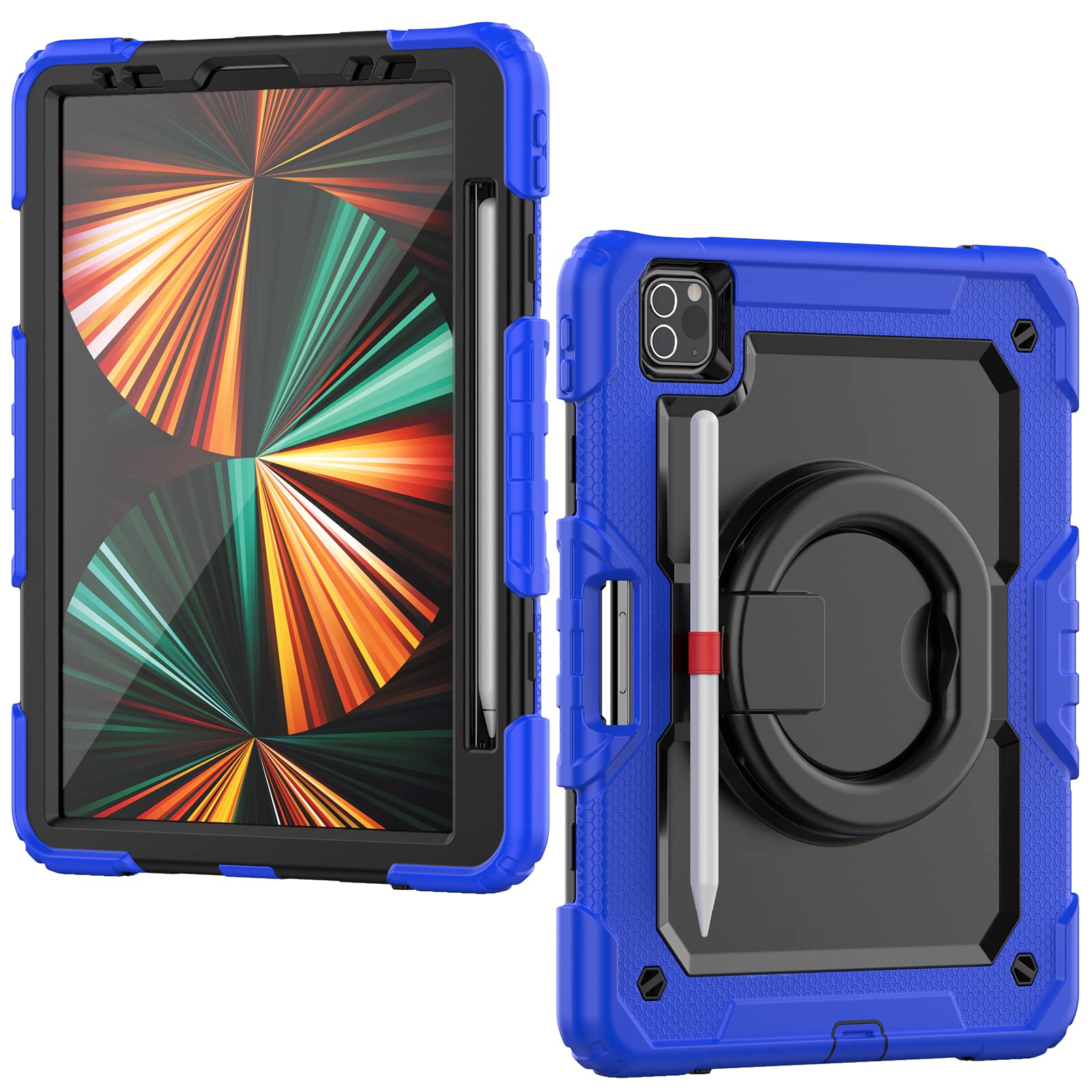 HUEZOE Case Compatible with iPad Pro 11 Inch, 2021/2020/2018 Model, Full Body Shockproof Protection Cover, Robust with Rotating Stand/Pen Holder, Blue