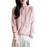 Ciovkis Women's Merino Wool Blend Cardigan 2025 Fall Winter Casual Zipper Sweatshirt Long Sleeve Ribbed Knit Hooded Cardigan