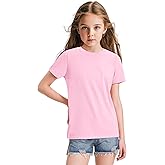 KEREDA Girls Shirts Short Sleeve Soft Cotton T-Shirts Plain Tees Tops Clothes for Kids