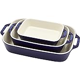 Staub 3-Pc Ceramic Baking Dish Set, Oven Safe Up To 570&deg;F, Dark Blue | Oven-to-Table for Lasagnas, Roasts &amp; Apple Crisp. Dishwasher Safe Includes Baking Dish 7.5 x 6", 10.5 x 7.5" &amp; 13 x 9"