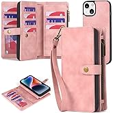 TwoHead for iPhone 14 Plus Wallet Case with Card Holder & Detachable Magnetic Phone Case, PU Leather Shockproof Protective Case Wallet for Women/Men,Phone Case Wallet with Wrist Strap(Dream Pink)