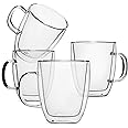 BTaT- Insulated Coffee Mug, Coffee Glass, Large, Set of 4 (16oz, 500ml), Double Wall Glass Coffee Cups, Tea Cups, Latte Cups,
