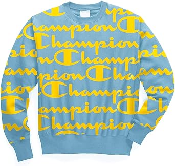 champion reverse weave all over print blue crew neck sweatshirt