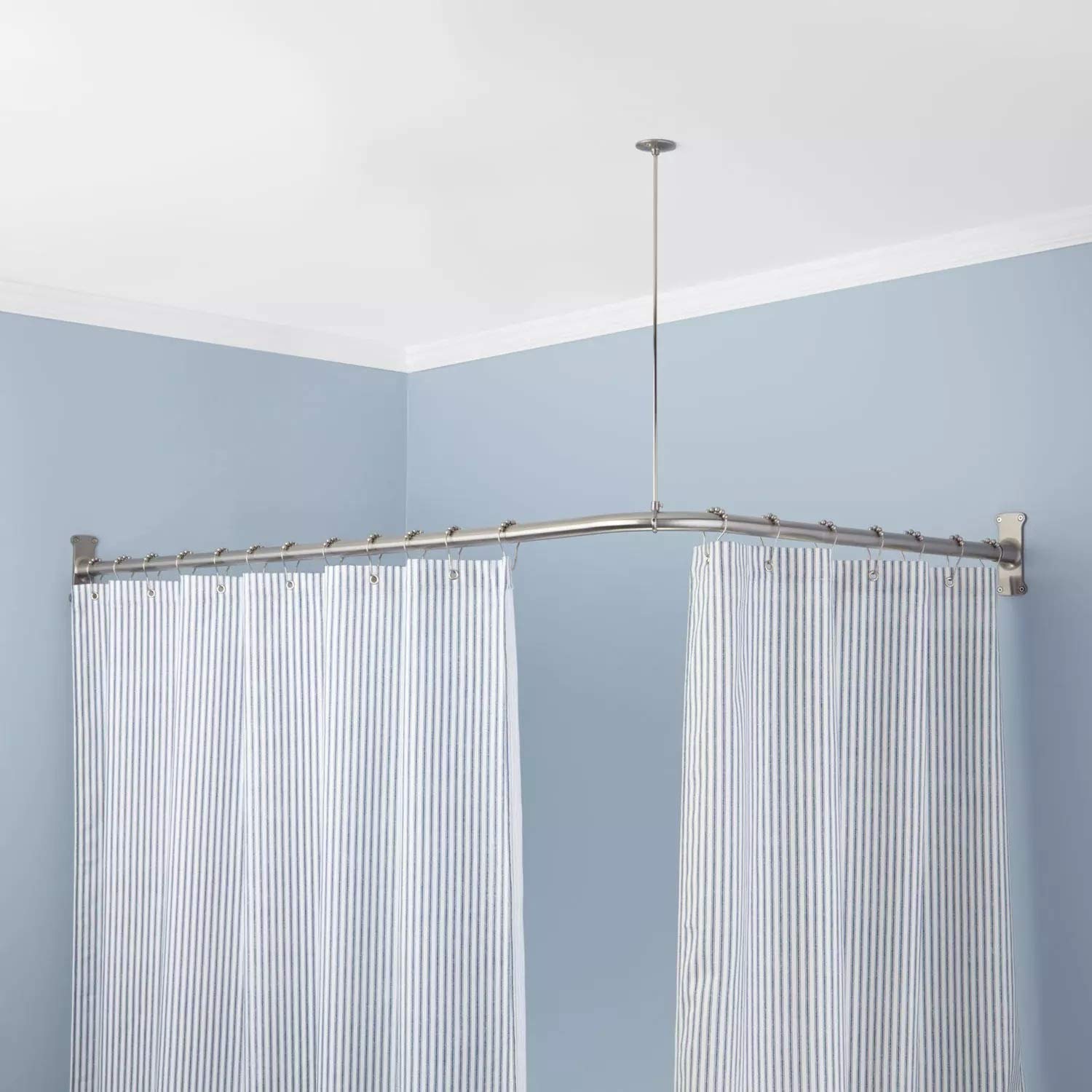 naiture stainless steel 60'' x 30'' corner shower curtain rod with ceiling support, chrome finish ( similar to picture )