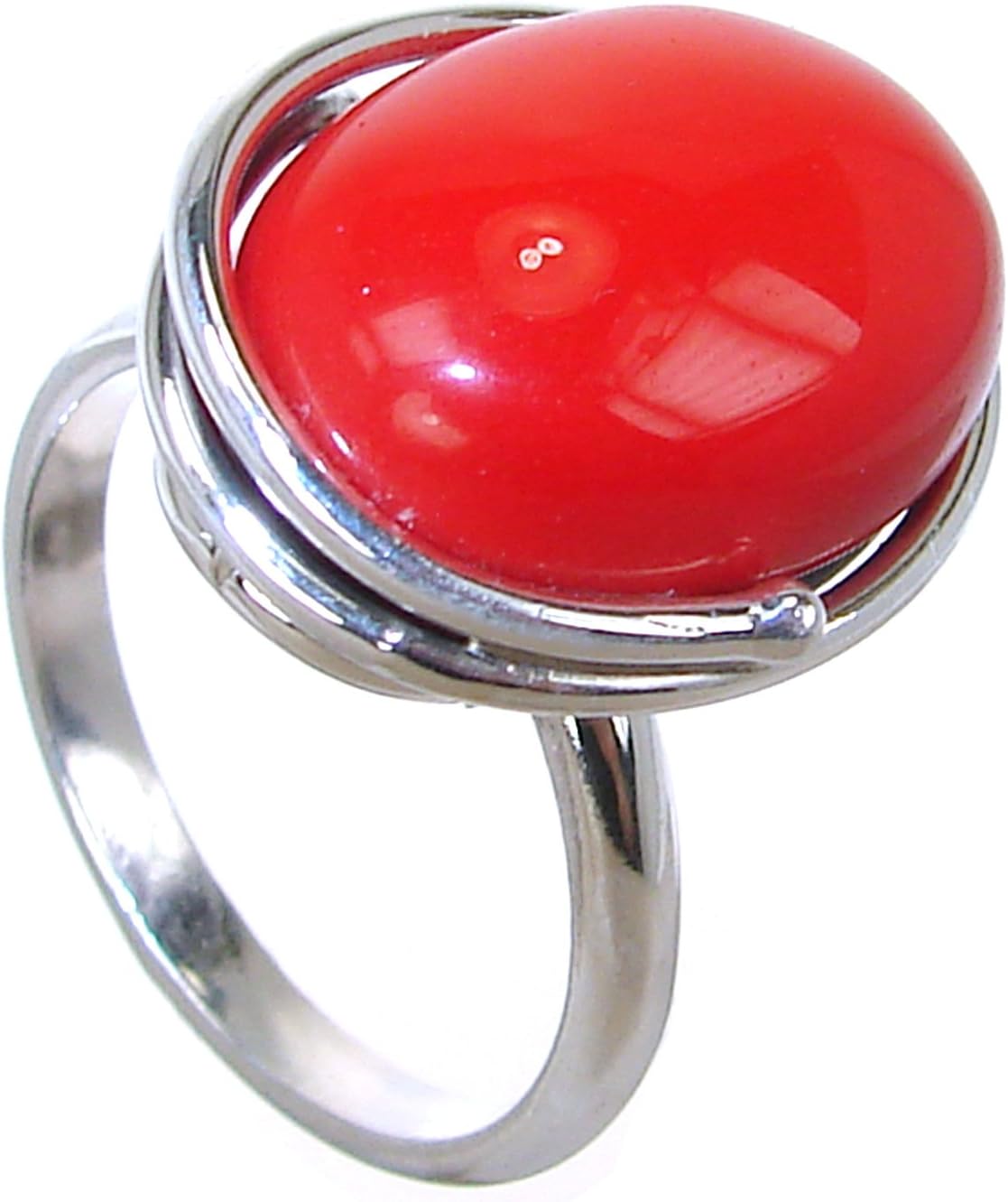 Red Coral Sterling Silver Ring size O 1/2 Adjustable