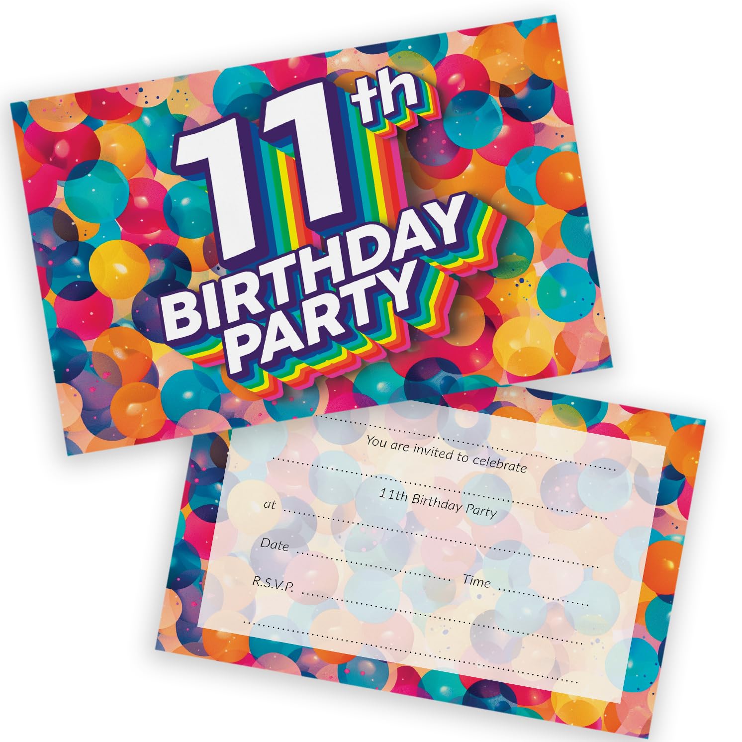 11th Birthday Party Invitations Kids - Rainbow Balloons 20 Pack - Childrens Birthday Invitations for Boys/Girls A6 Bday Party Invites Invitation Cards with Folding Envelopes