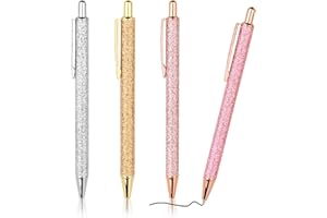 WY WENYUAN 4 Pcs Ballpoint Pens, Comfortable Writing Metal Retractable Pretty Journaling Black Ink Medium Point 1.0 mm Gift Pens, Cute Pens School Supplies for Women