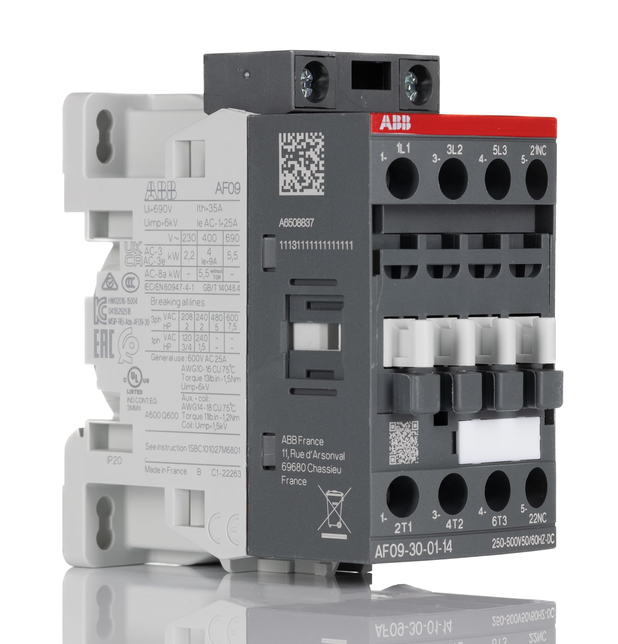 abb -entrelec AF09 – 30 – 01 3-Pin AUX A-frctlp Contactor 250 – 500 V AC/AC Conti