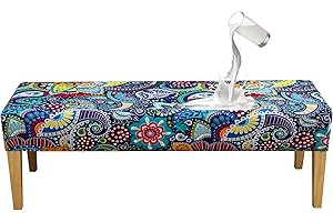 EVOLLER Waterproof Dining Room Bench Cover 54in Long Boho Stretch Rectangle Seat Slipcover for Tabel Bench,Bedroom,Living Room Washable