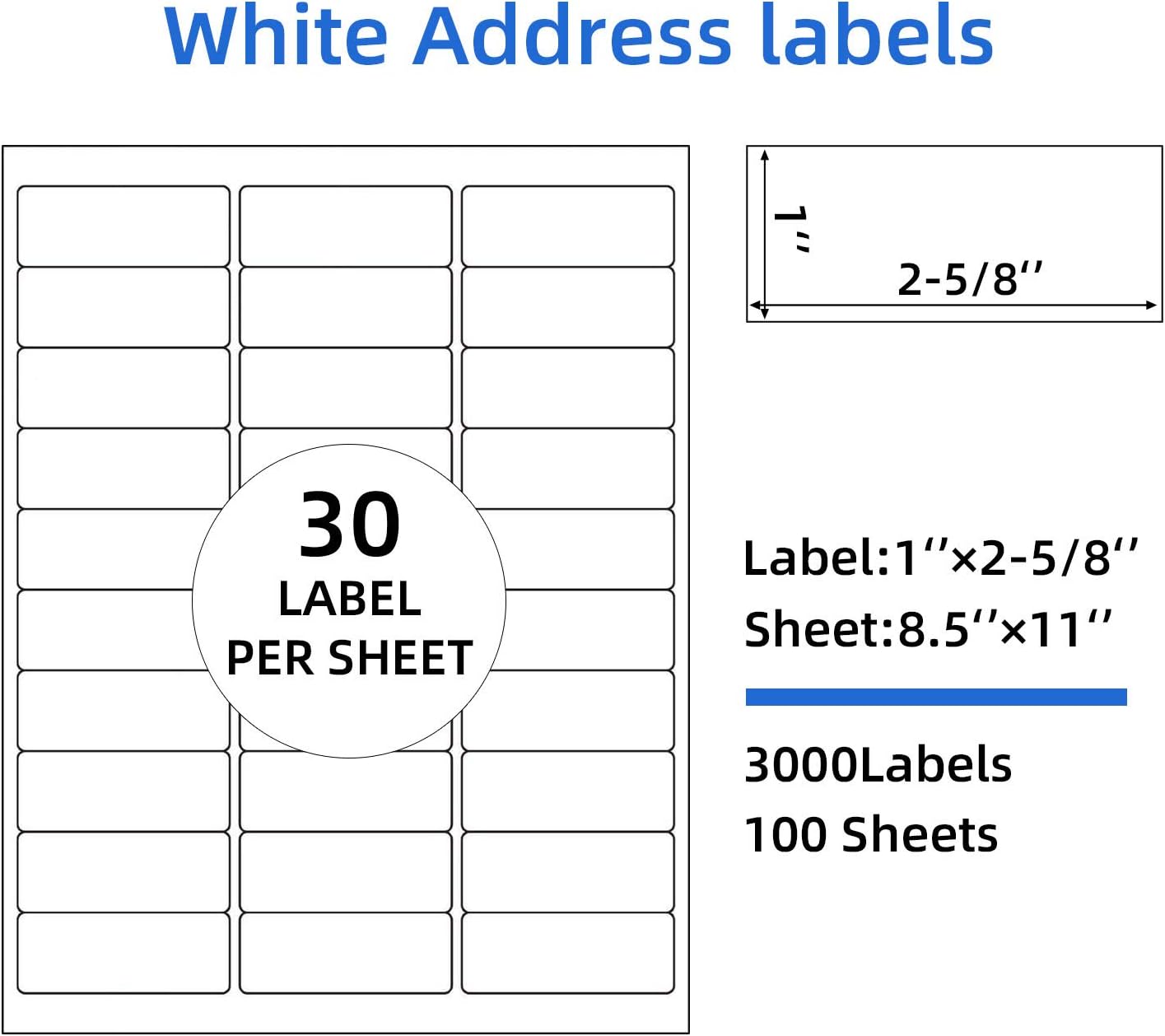 Printholic 30-Up Shipping Labels 1" X 2-5/8" Address Mailing Sticker Self Adhesive for Laser & Inkjet Printers (100 Sheets, 3000 Labels) : Office Products