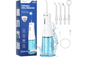 Cordless Water Flosser for Teeth, FAIRYLOVE Powerful 300ML Oral Irrigator with 4 Pressure Modes and 4 Replaceable Jet Tips, Rechargeable Water Dental Flosser Picks for Teeth Cleaning and Flossing