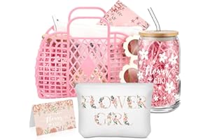 Havawish 8 Pcs Flower Girl Proposal Gifts Set Jelly Bag Will You Be My Card Cup Sunglasses Makeup Bag Pen Bracelet Hair Clip for Wedding Bridal Shower(Pink)