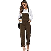 Flygo Corduroy Overalls for Women Loose Fit Adjustable Straps Long Bib Pants Wide Leg Jumpsuits with Pockets