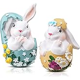 Gerrii 2 Pcs Easter Bunny Decor Rabbit Figurines for Spring Home Decoration Easter Resin Bunny Figurine Statue for Home Table Basket Centerpieces Decorations